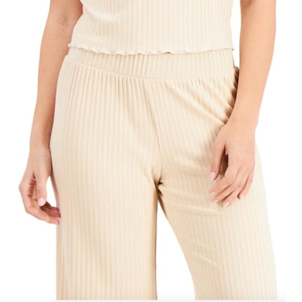 ALFANI WOMENS SIZE LARGE RIBBED CAPRI PAJAMA PANTS SET CREAM NEUTRAL NWT - Picture 3 of 14